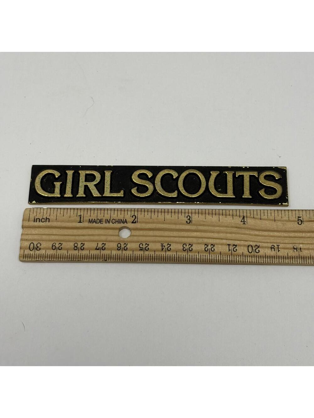 Vintage Girl Scouts Gold & Black Metal Name Plate Sign Plaque Collectible
